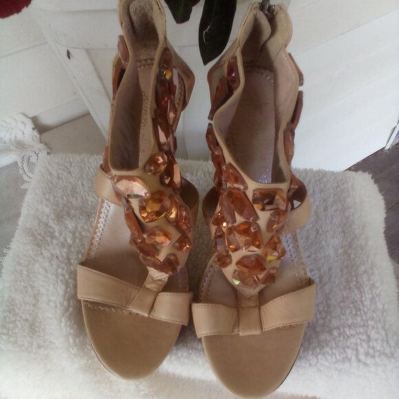 👜🕶Jean-Michel Cazabat Crystal Embellished Platform Heels Nude Size:7 - Picture 2 of 14